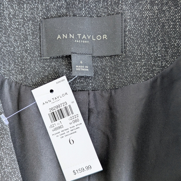 Ann Taylor Factory ¾ Sleeve Button Front Blazer Gray Black White sz 6 - Picture 5 of 9